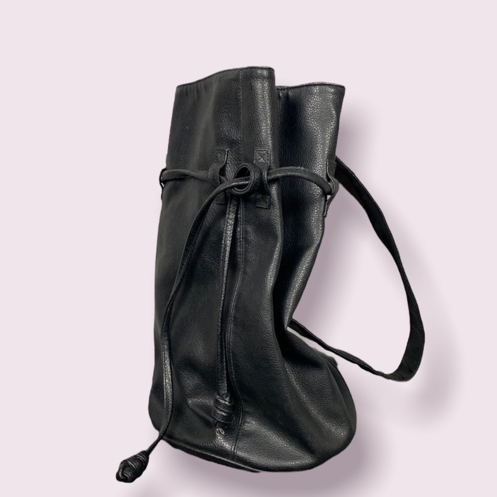 Vintage Contempo brand Black Leather Drawstring sling Bag